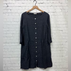 Eileen Fisher Organic charcoal grey Linen Button Front Shirt Dress, EUC size M